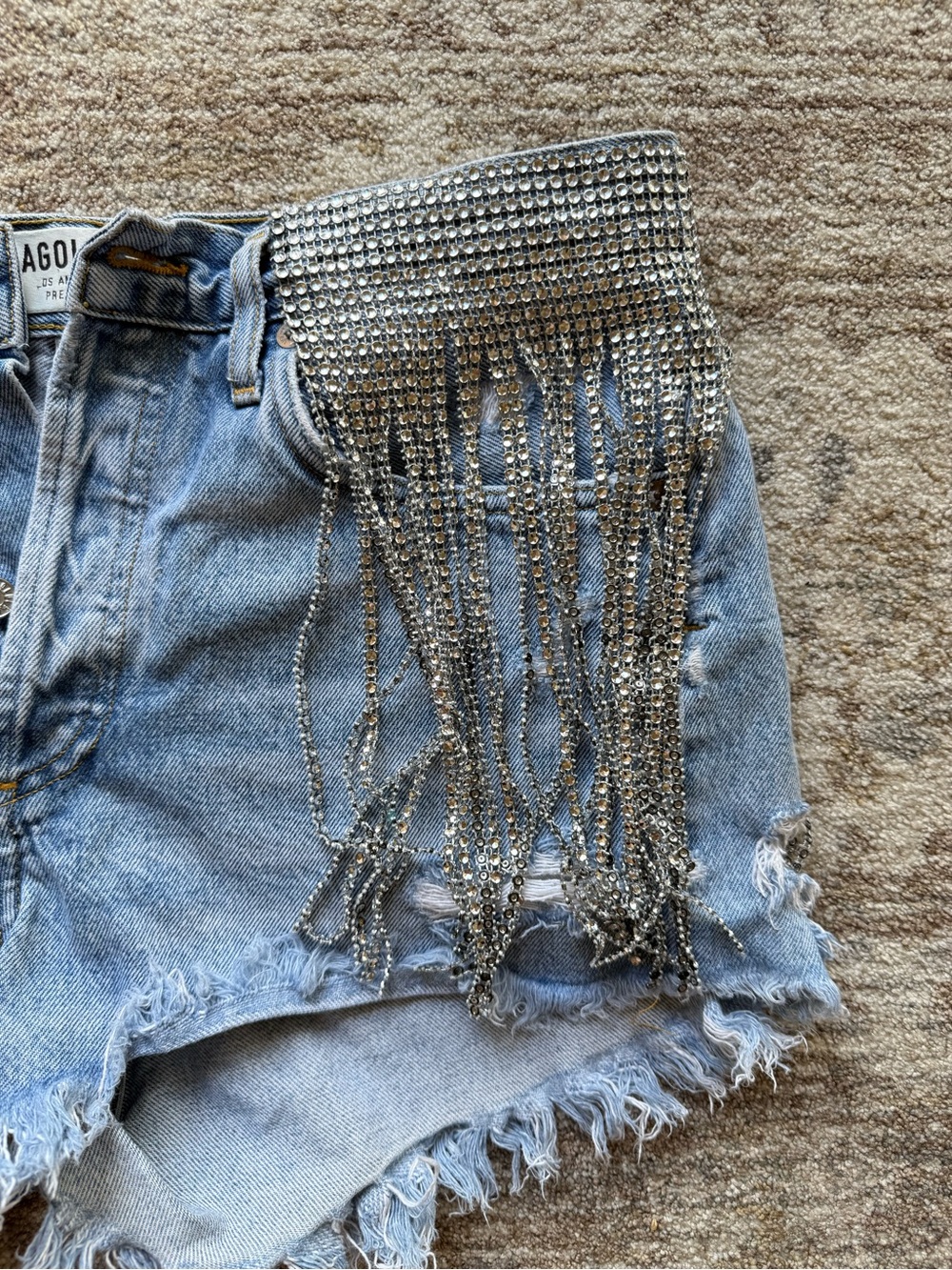 Limited Edition AGOLDE Parker Vintage Cutoff Denim Shorts with Rhinestones - Picture 2 of 7